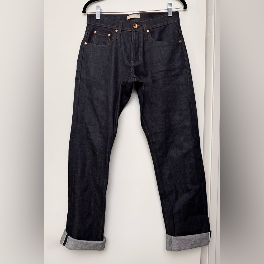 The Unbranded Brand 11oz Indigo Selvaged Denim Button Fly Straight Jeans Size 29